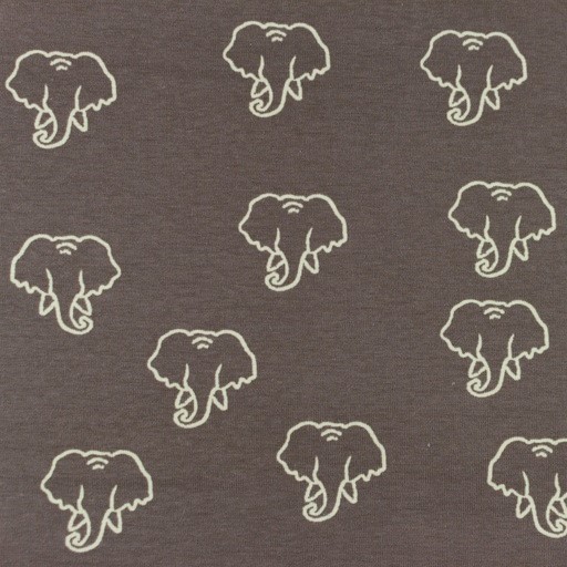 Baumwolljersey mit Elefanten - braun