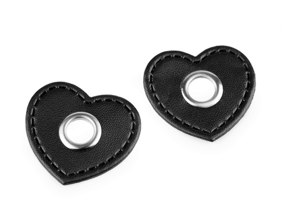 Ösen-Patch auf schwarzem Kunstleder in Herzform nickel 8mm  