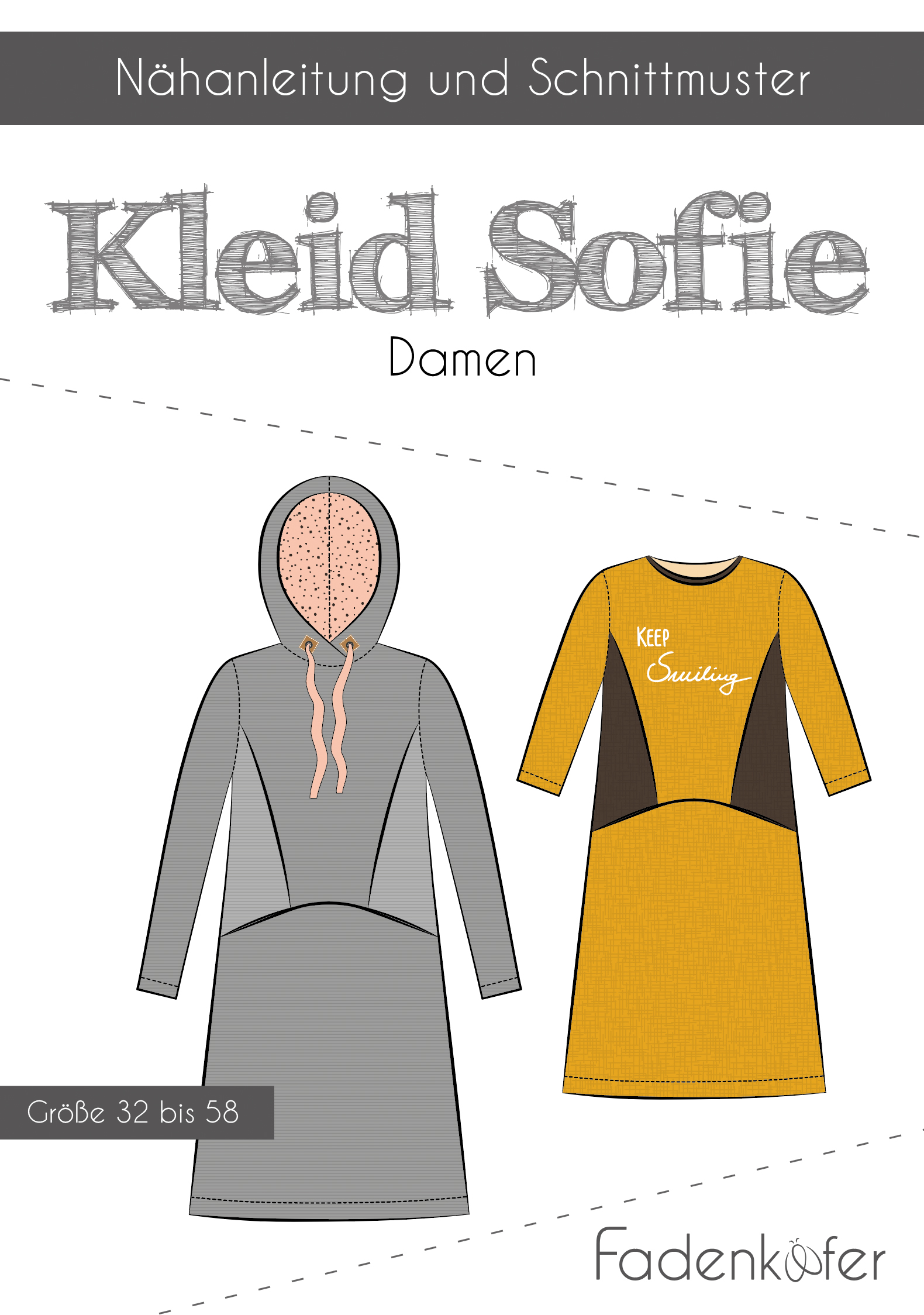 Papierschnittmuster Kleid Sofie für Damen 32-58 von Fadenkäfer    
