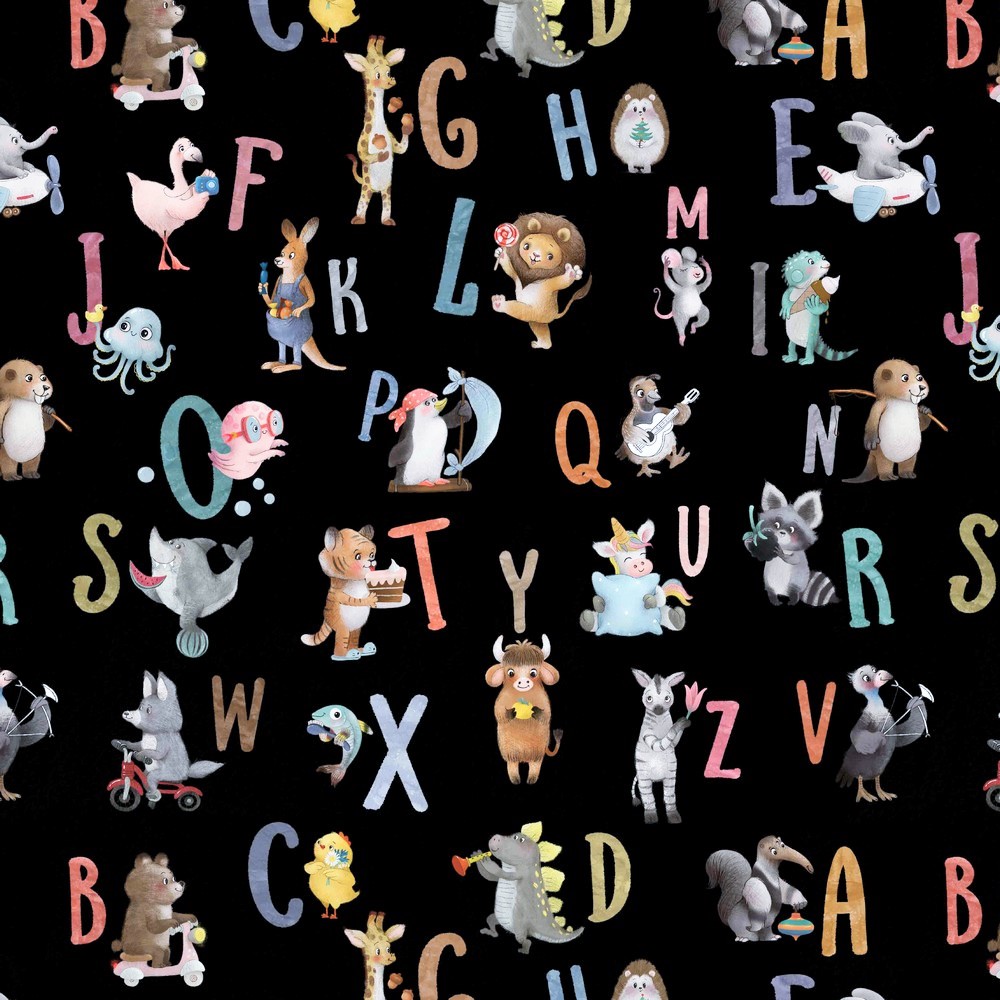 Baumwollstoff Digital "Alphabet & Animals" - schwarz