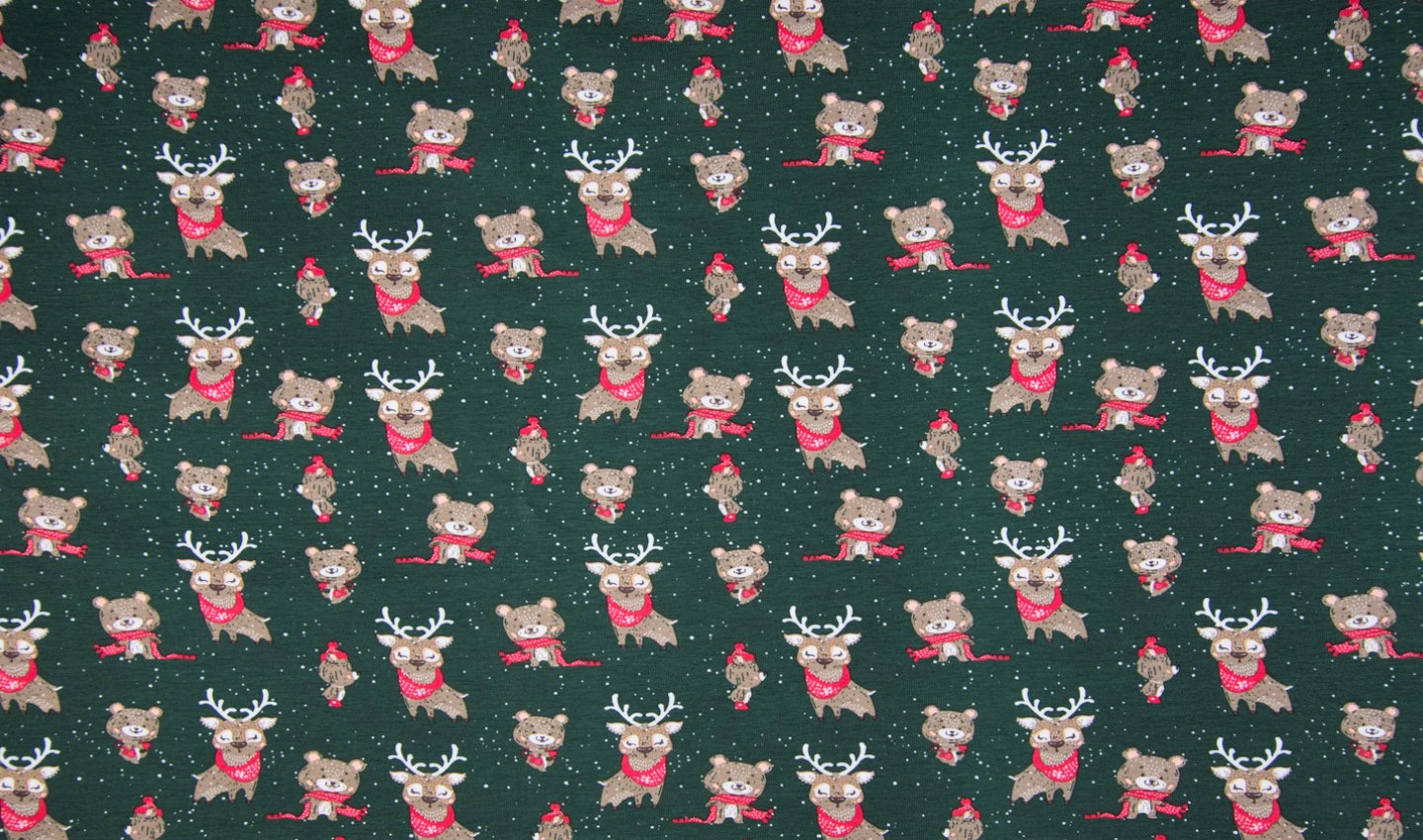Baumwolljersey "Christmas Animals" - dunkelgrün 