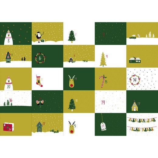 Baumwollstoff Panel "Adventskalender Weihnachten" grün