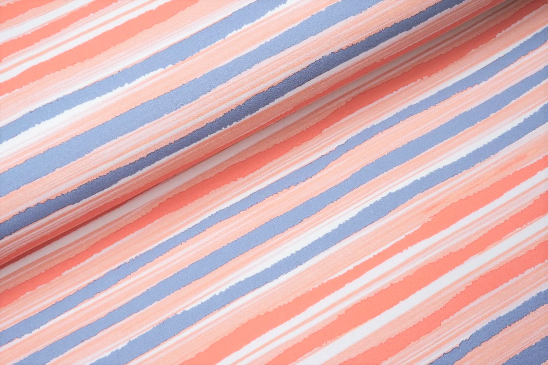 1,50m Coupon  Baumwolljersey "Watercolor Stripes" - ecru/jeansblau/aprikot