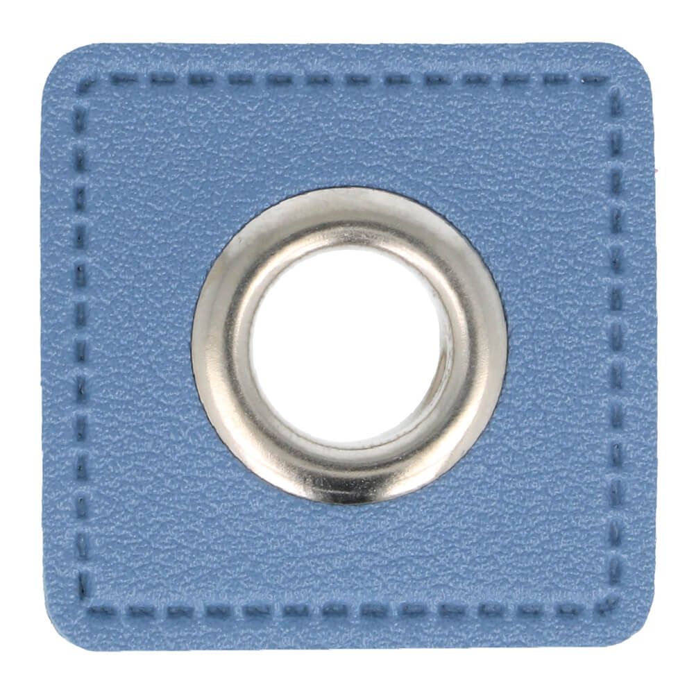 Ösen-Patch auf jeansblauem Kunstleder nickel 8mm