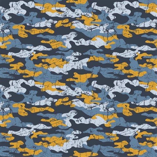 0,81m Reststück    Sommersweat mit Camouflagemuster - blau/gelb