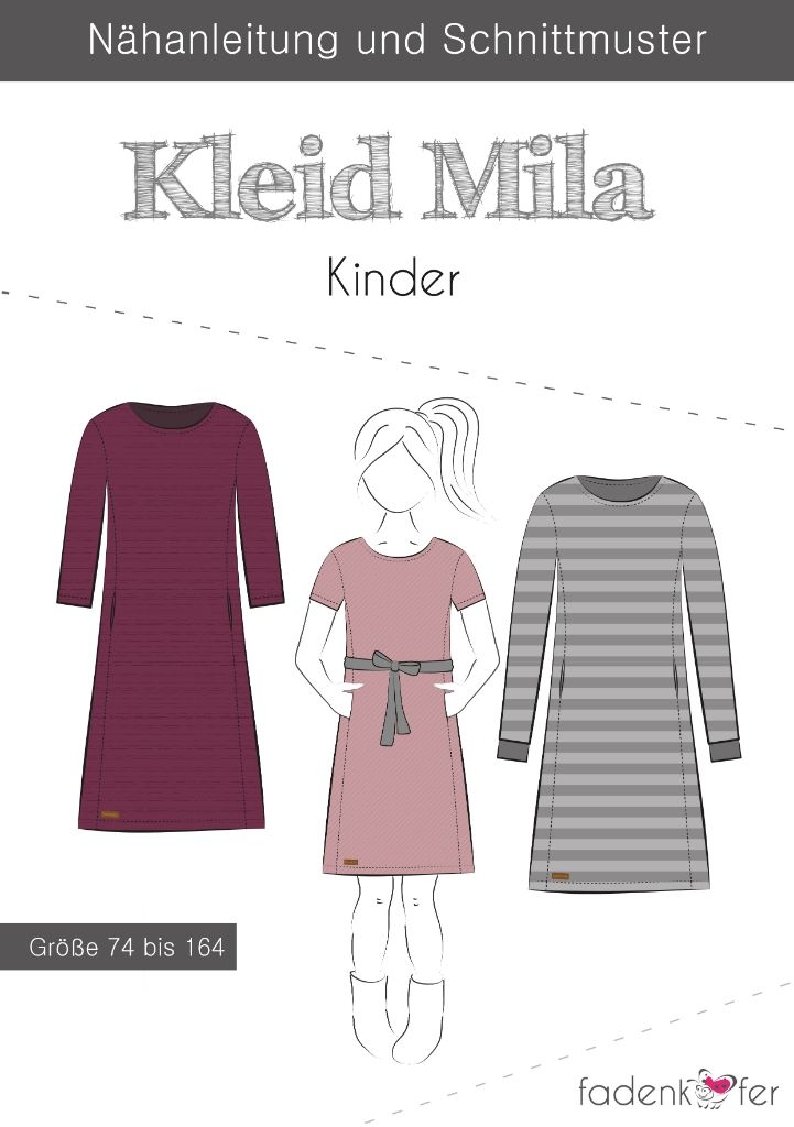Papierschnittmuster Kleid Mila für Kinder 74-164 von Fadenkäfer