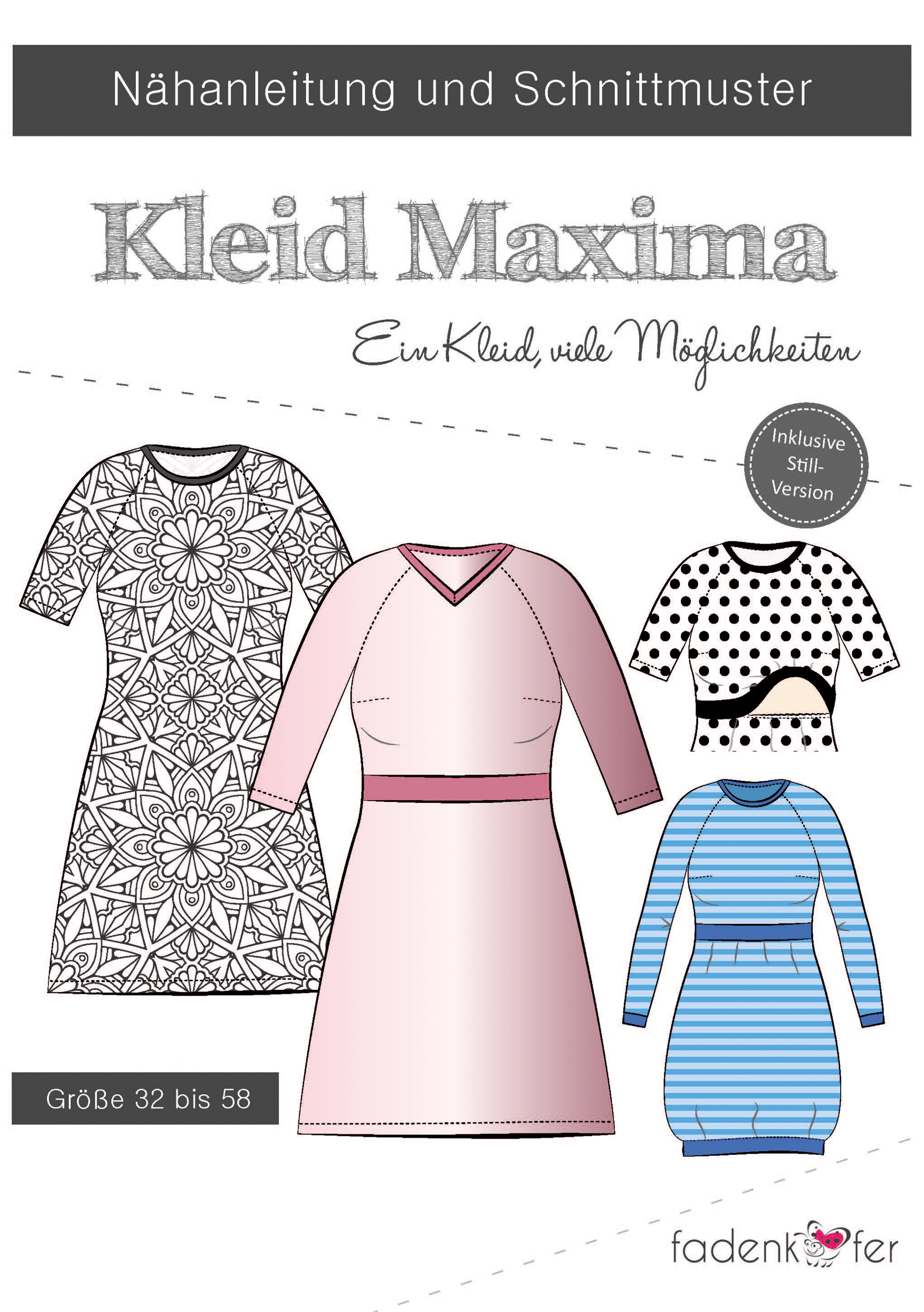 Papierschnittmuster Kleid Maxima für Damen 32-58 von Fadenkäfer