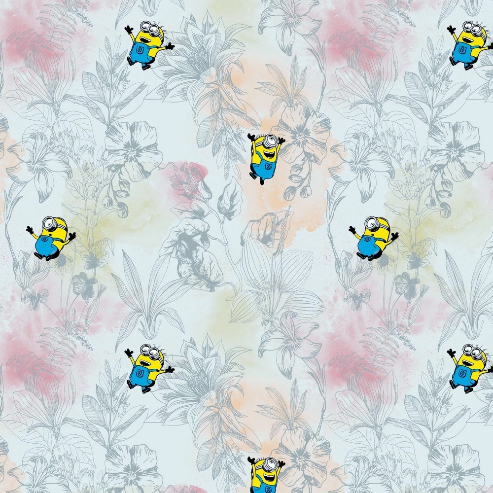 Sommersweat Digital Lizenz mit Minions und Blumen - light dusty mint