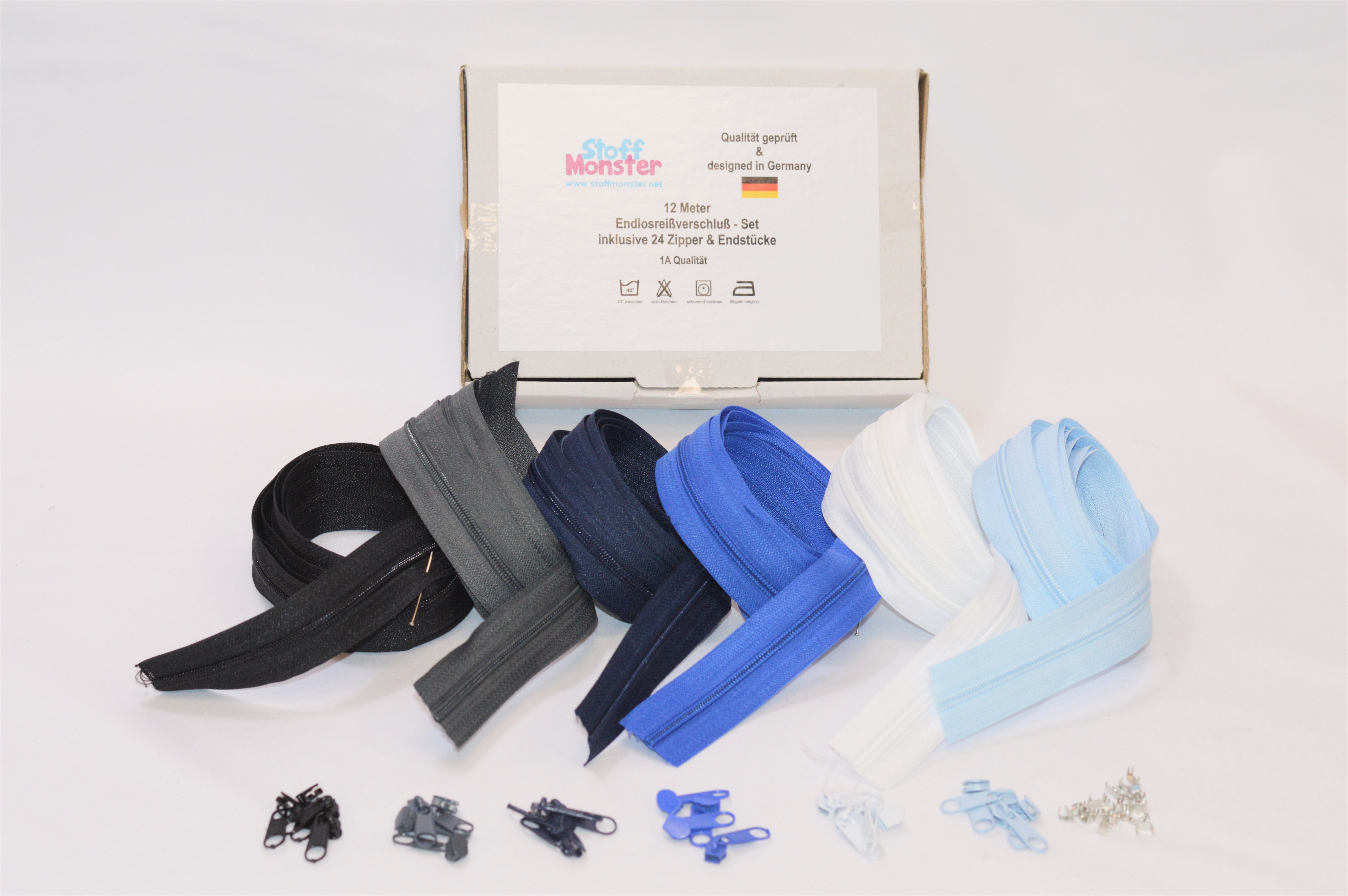12 Meter Endloßreissverschluß-Set inkl. 24 Zipper & Endstücke - Farbe 1