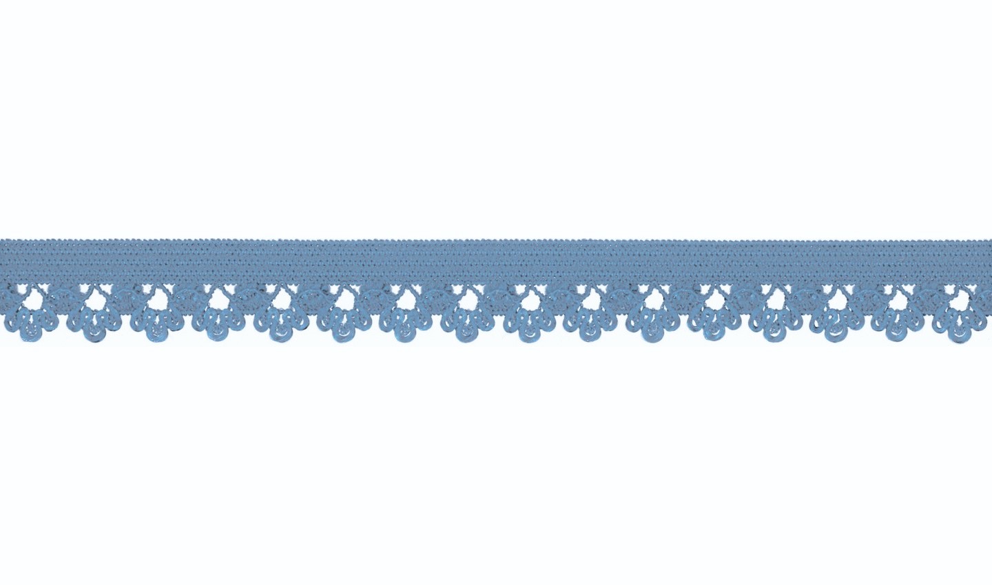 Elastische Spitze jeansblau mit Blumen 13mm              