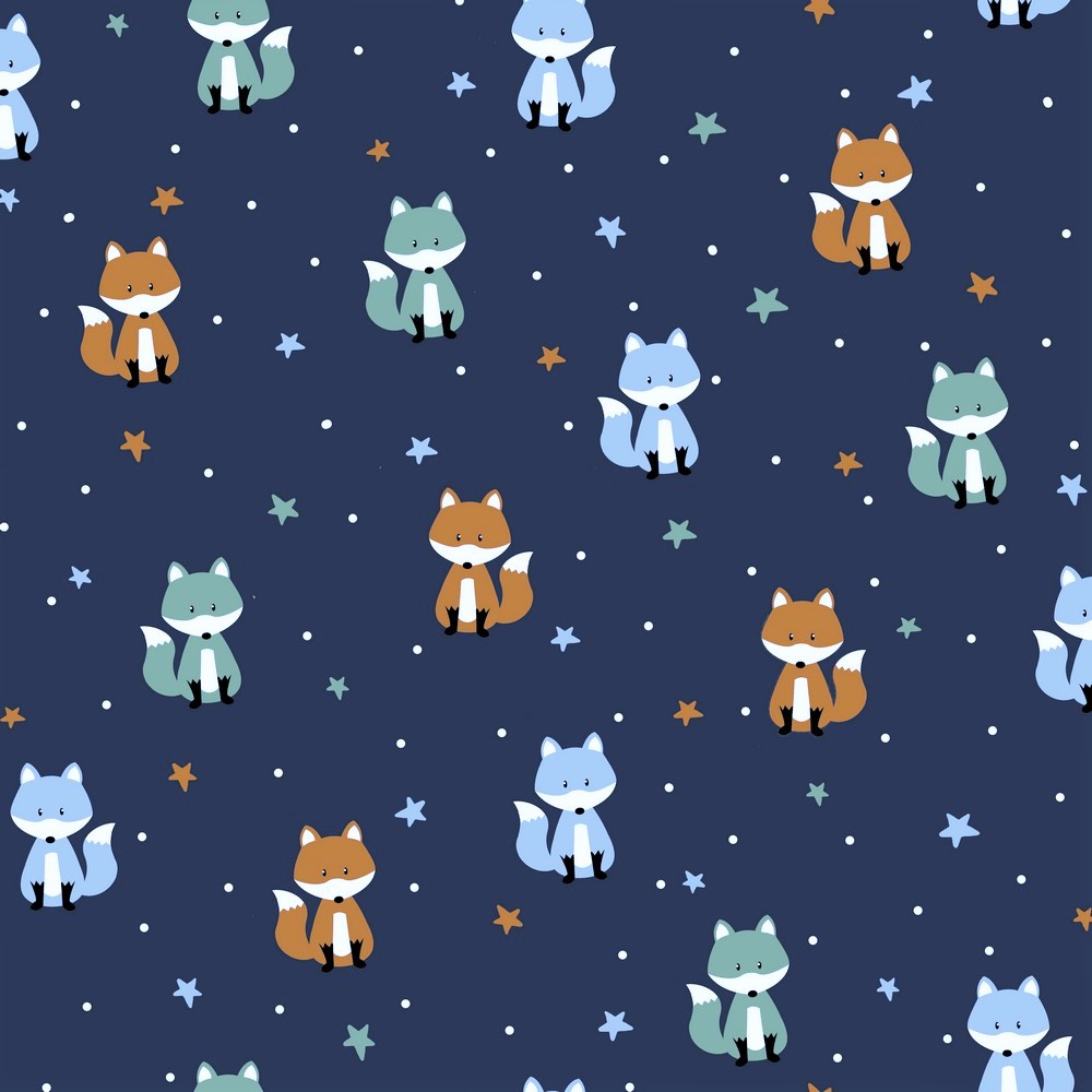 Baumwolljersey "Fox and Stars" - dunkelblau