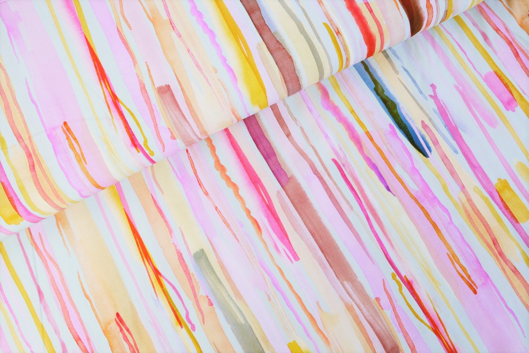 Viskose Digital "Painted Stripes" mit gemalten Streifen - rosa/gelb/mint