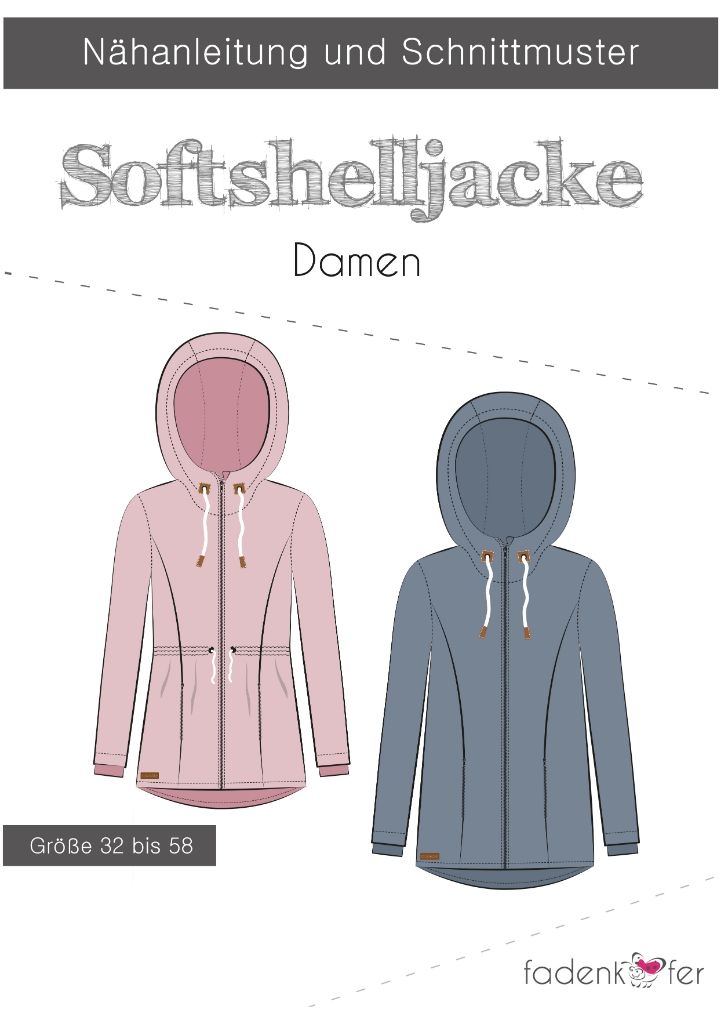 Papierschnittmuster Softshelljacke für Damen 32-58 von Fadenkäfer