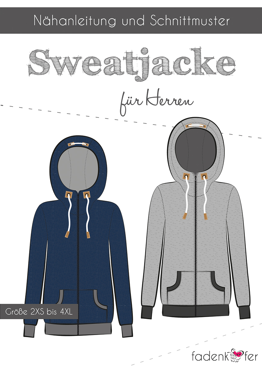 Papierschnittmuster Sweatjacke für Herren 2XS-4XL von Fadenkäfer