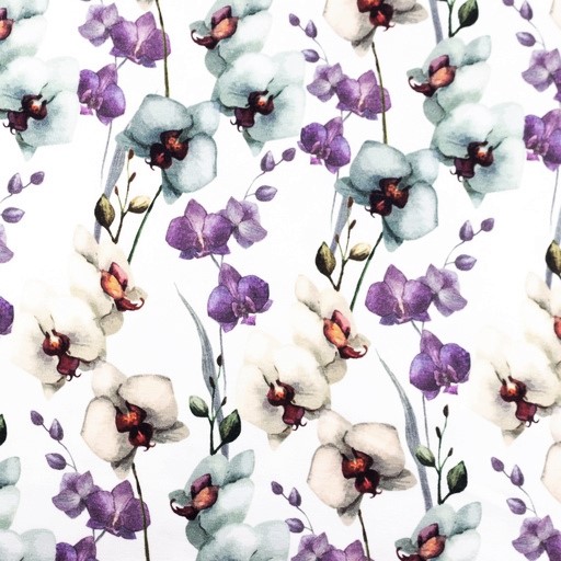 Digitaljersey Snoozy Fabrics mit Blumen- ecru/violett