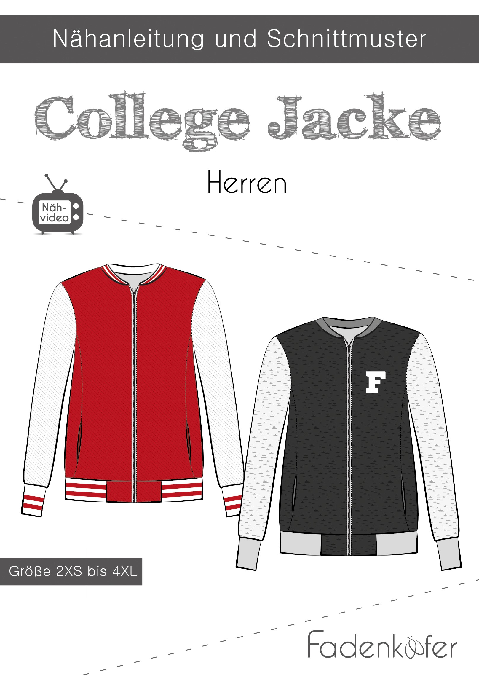 Papierschnittmuster College Jacke für Herren 2XS-4XL von Fadenkäfer   