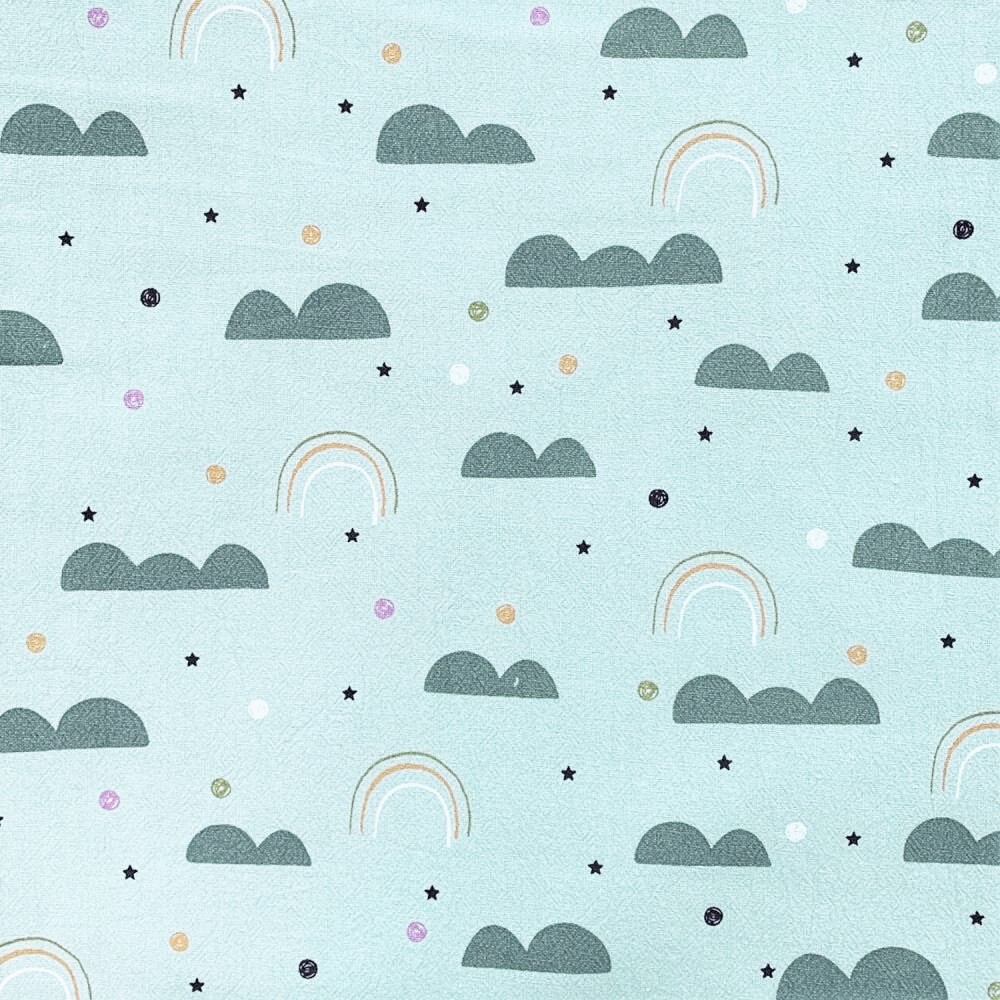 Baumwollstoff Dipinto mit Wolken und Regenbögen - dusty mint (320) 