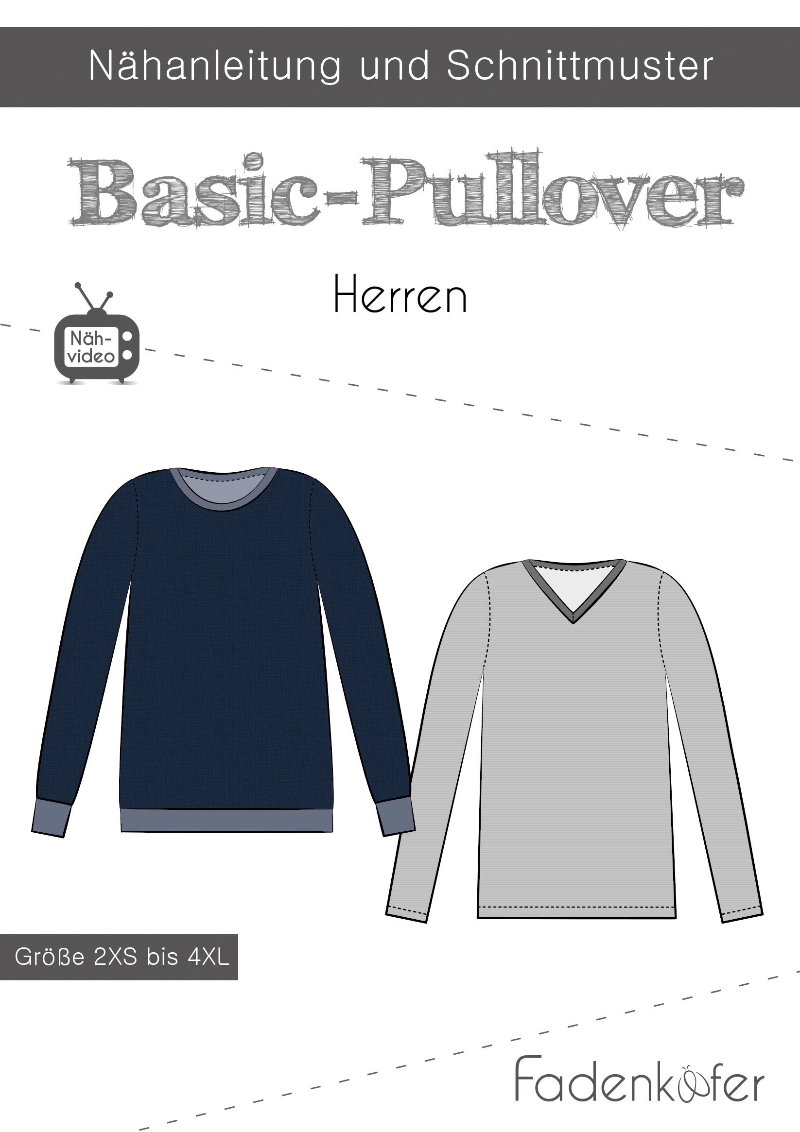 Papierschnittmuster Basic-Pullover für Herren 2XS-4XL von Fadenkäfer  