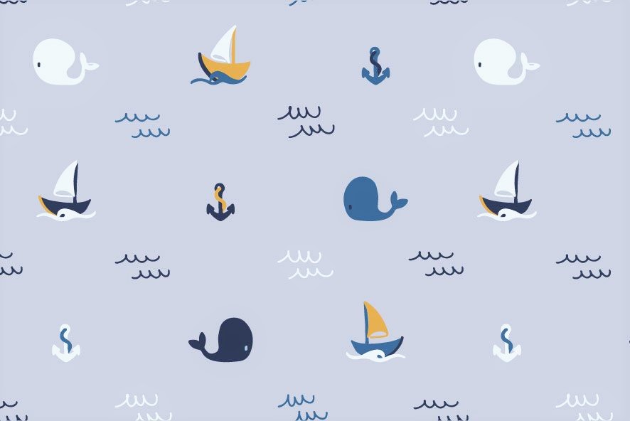 Baumwollstoff "Sailing with Whales" - hellgrau
