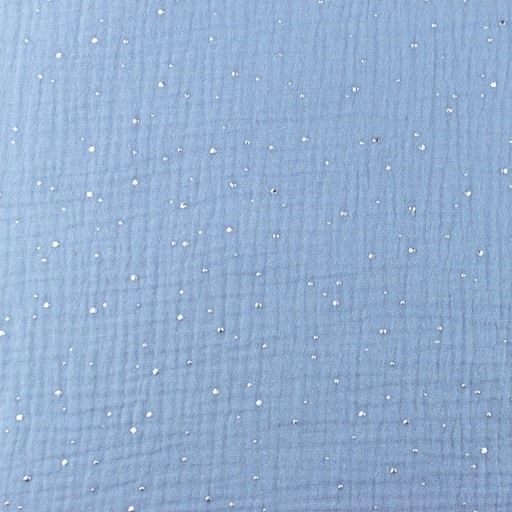 Baumwolle Musselin Double Gauze dusty blue mit silbernen Punkten (Foliendruck)  