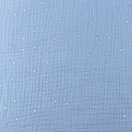 Baumwolle Musselin Double Gauze dusty blue mit silbernen Punkten (Foliendruck)  