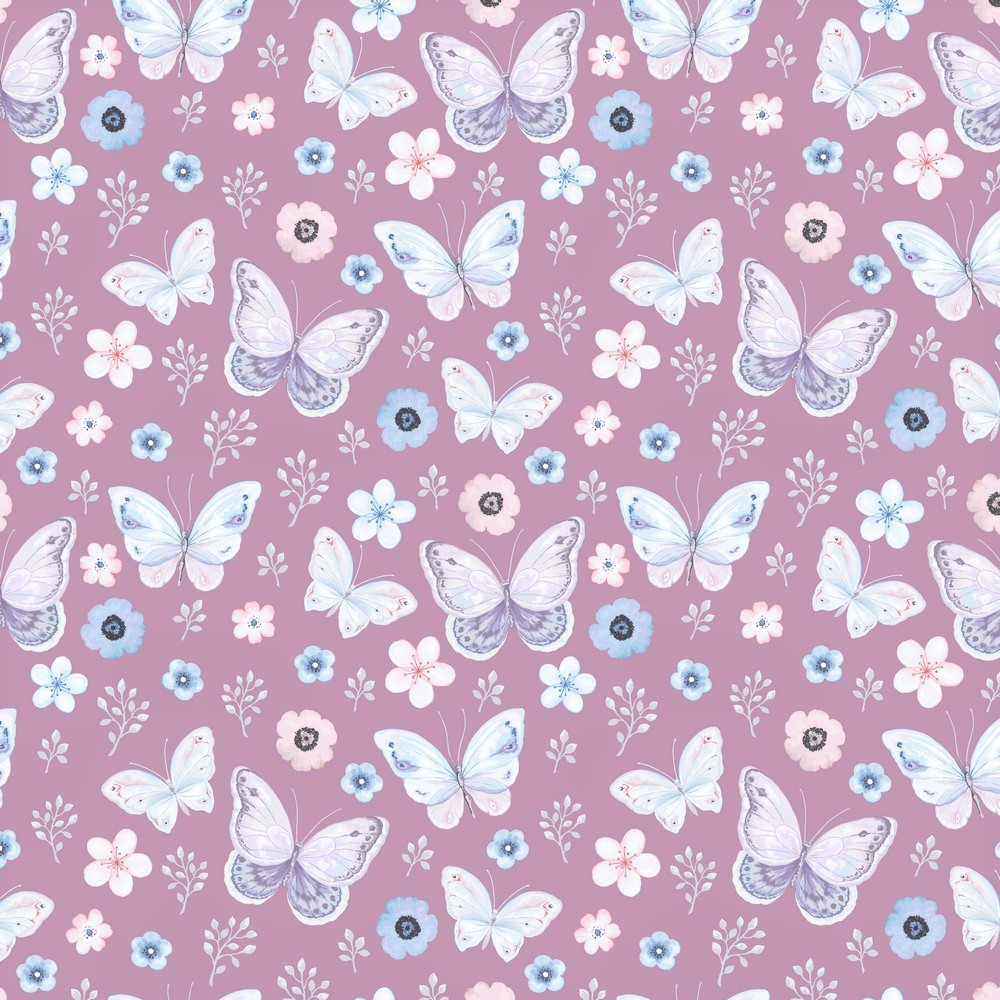 Digitaljersey Organic Cotton "Butterflies and Flower" - altrosa (006)