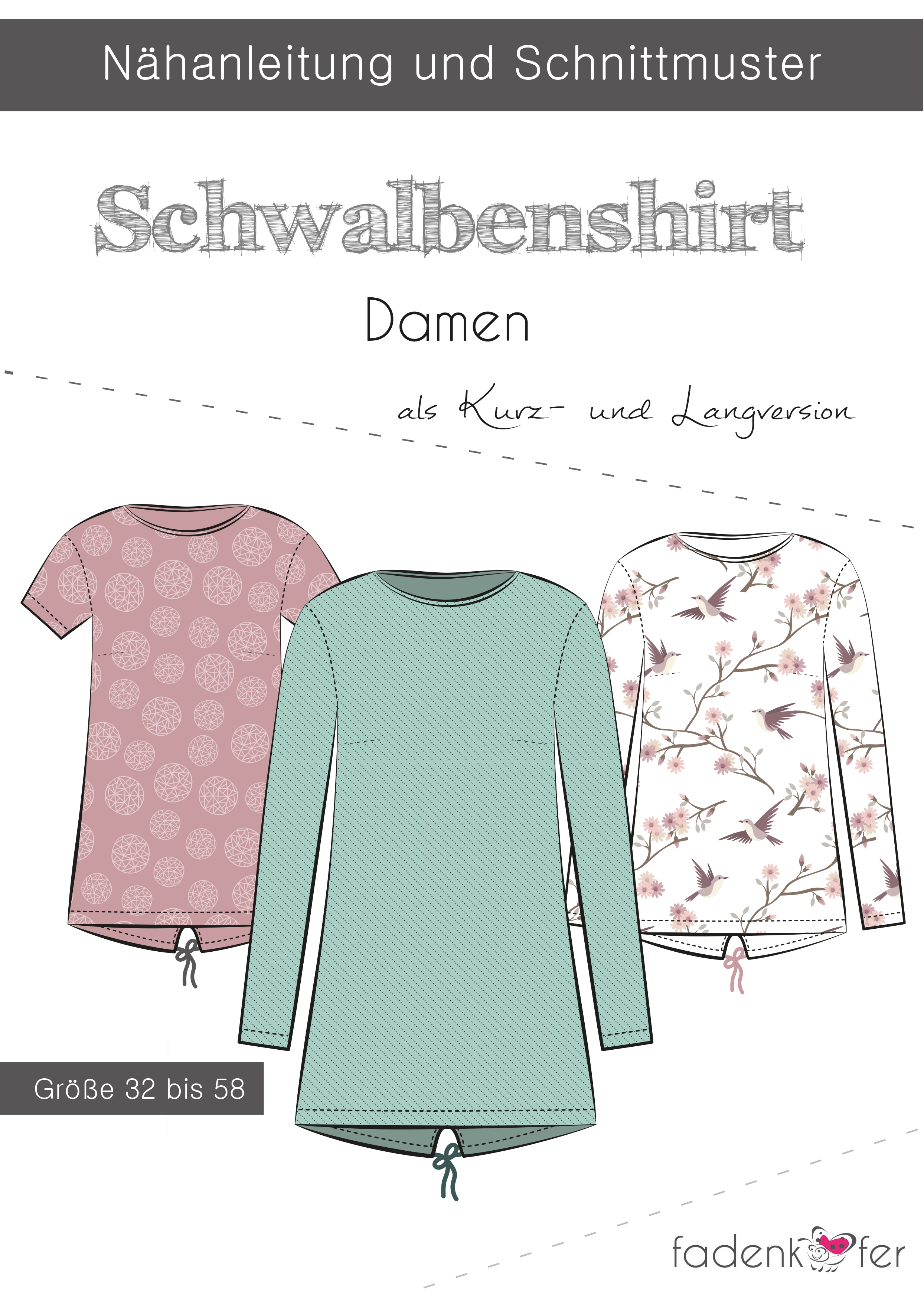 Papierschnittmuster Schwalbenshirt für Damen 32-58 von Fadenkäfer