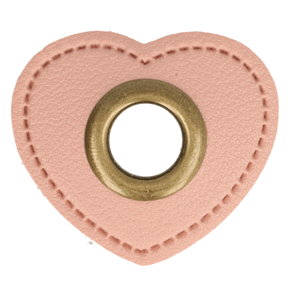 Ösen-Patch auf rosa Kunstleder in Herzform bronze 11mm
