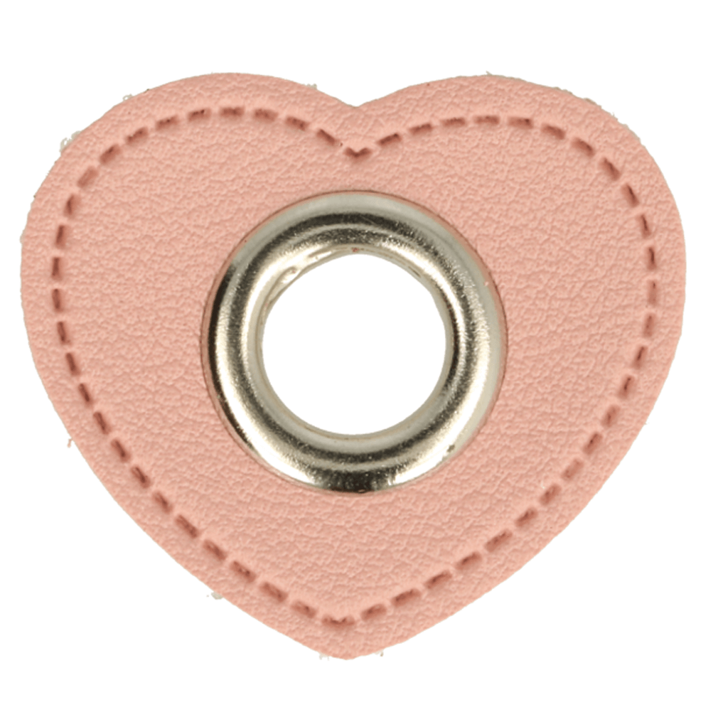 Ösen-Patch auf rosa Kunstleder in Herzform nickel 11mm