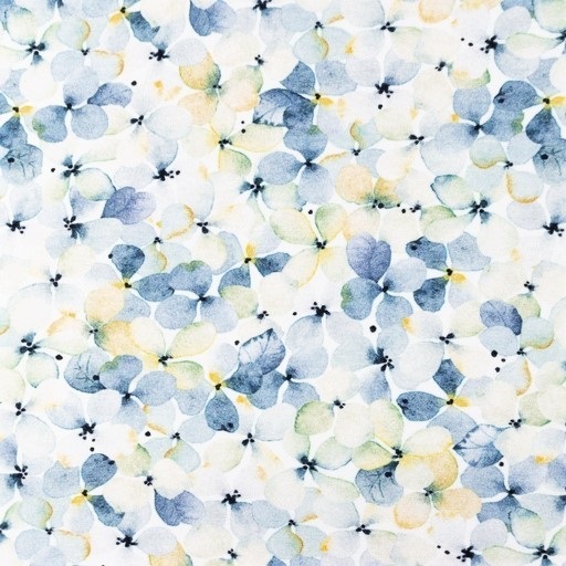 Digitaljersey Snoozy Fabrics mit blauen und gelben Blumen - weiß