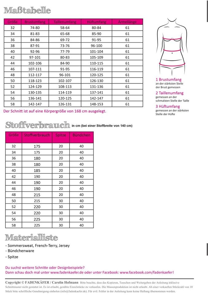 Papierschnittmuster Kleid Amelie für Damen 32-58 von Fadenkäfer