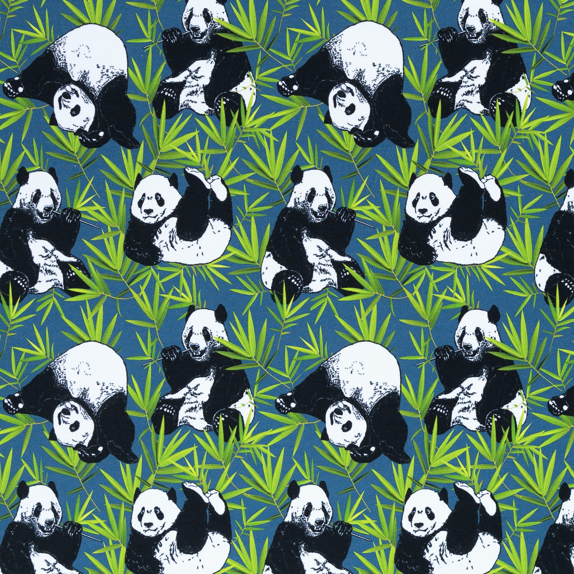 0,83m Reststück   French Terry Petra mit Pandas von Swafing - petrol