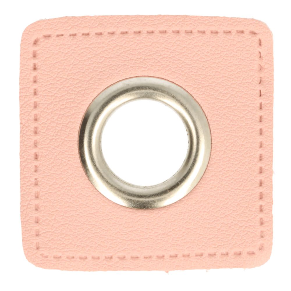 Ösen-Patch auf rosa Kunstleder nickel 11mm 