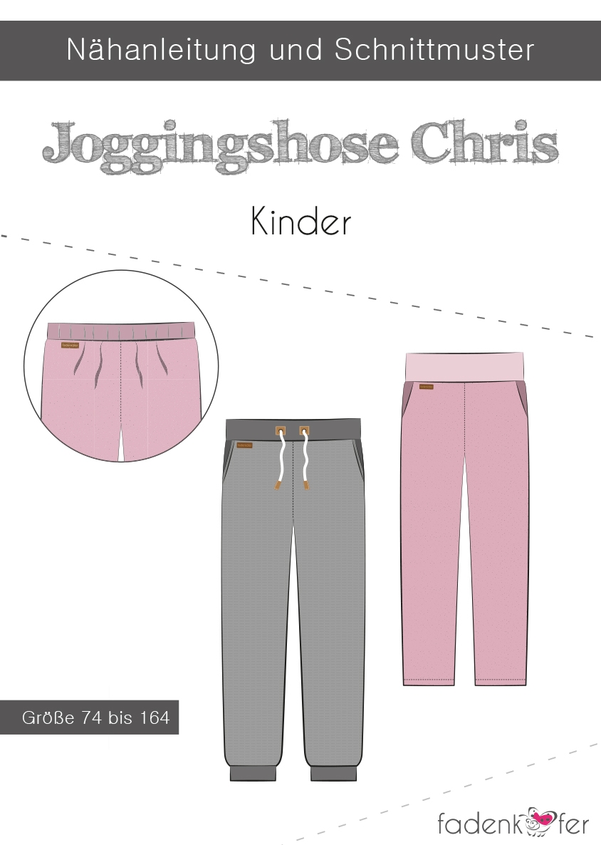 Papierschnittmuster Jogginghose Chris für Kinder 74-164 von Fadenkäfer
