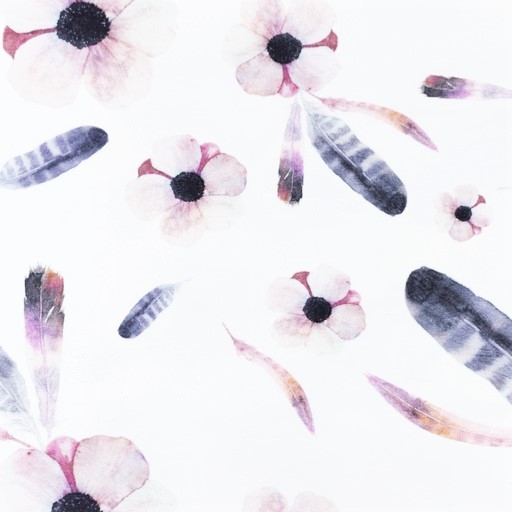 Digitaljersey Snoozy Fabrics mit Blumen und Federn - ecru