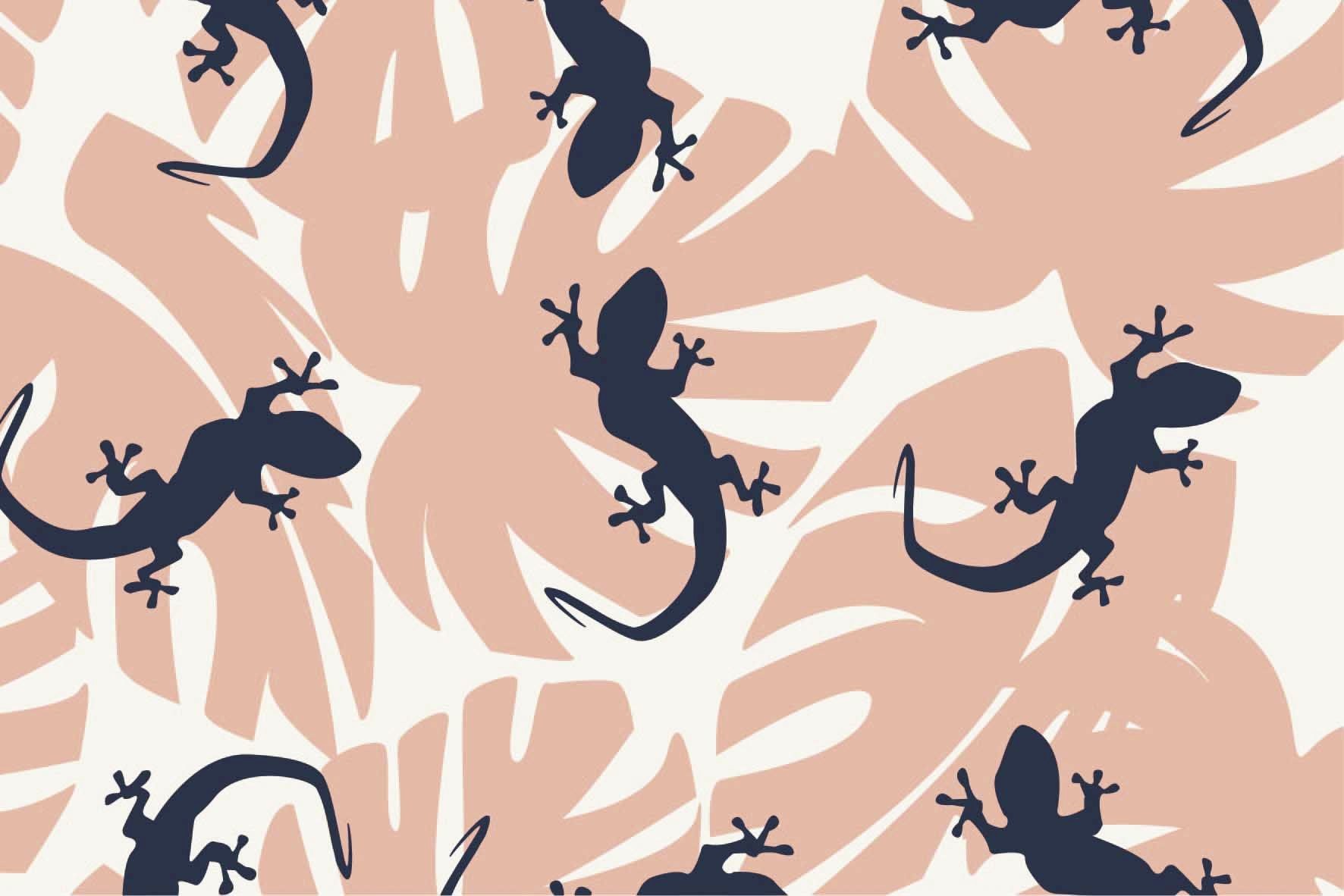 Digitaljersey "Lizard on Leaves" - ecru/dusty rose