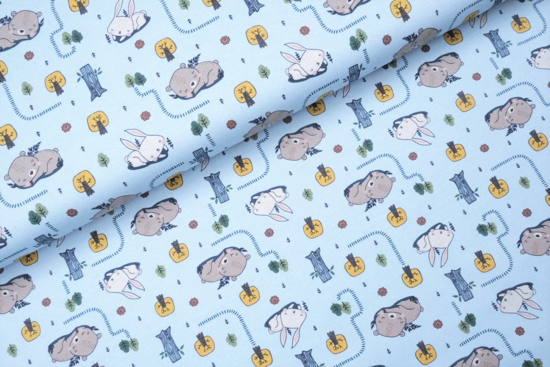 Digitaljersey "Little Nap" mit schlafenden Hasen und Bären - hellblau 