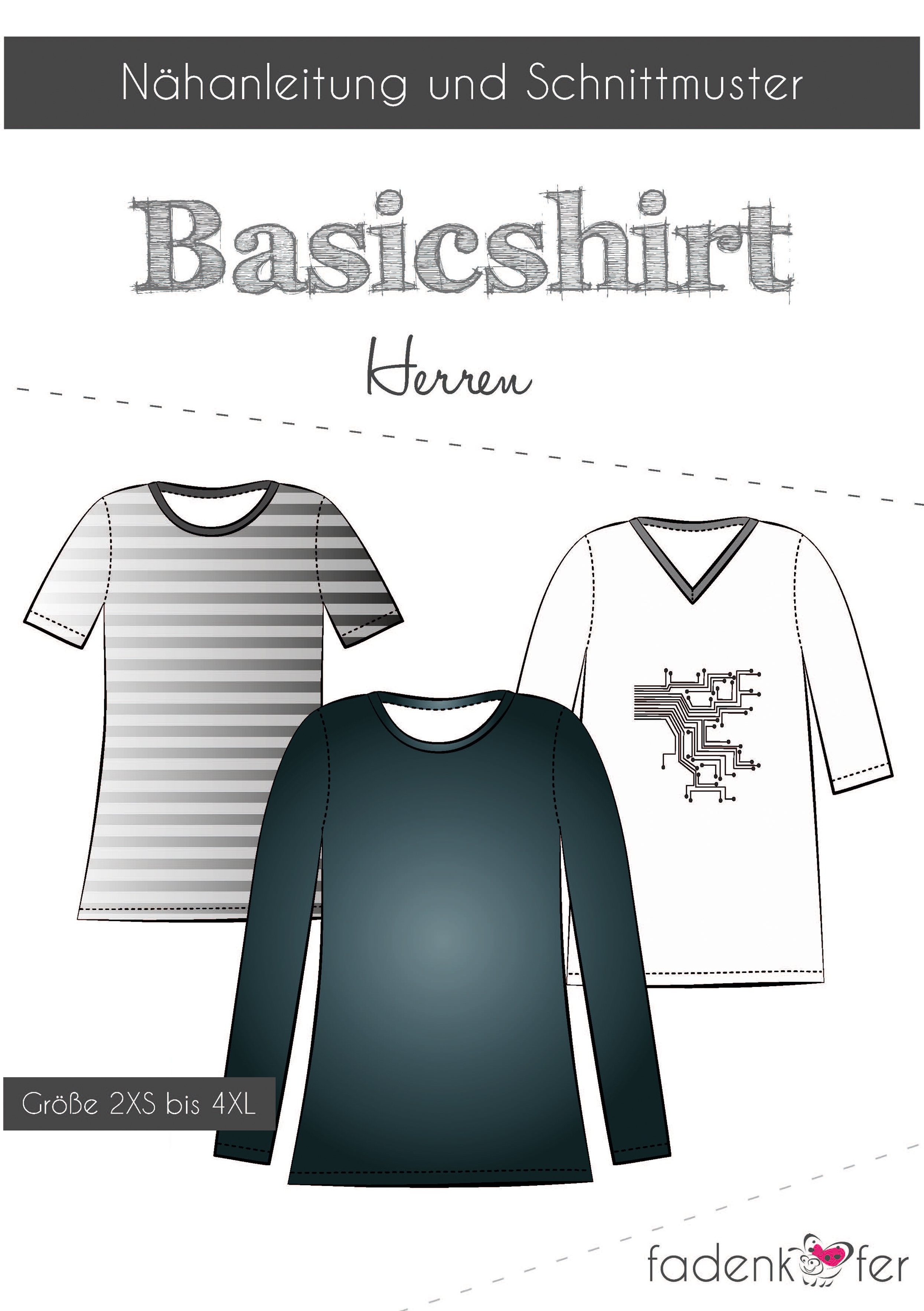 Papierschnittmuster Basic-Shirt für Herren 2XS-4XL von Fadenkäfer
