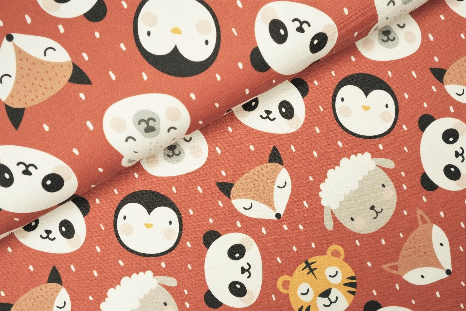 Sommersweat angeraut Digitaldruck "Panda and Friends" - hellrost