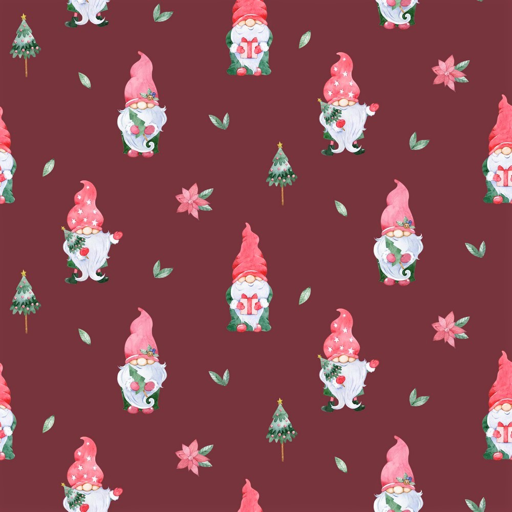 Baumwollstoff Digital "Christmas Gnomes" - weinrot