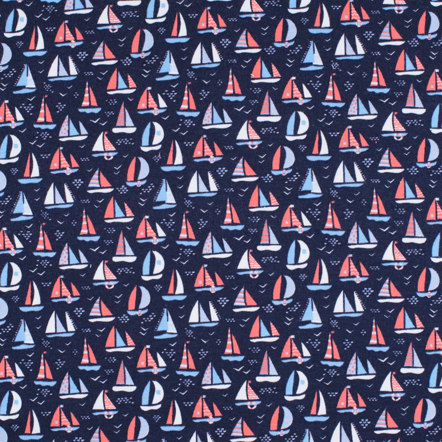 Baumwolljersey mit Segelschiffen - navy/rot