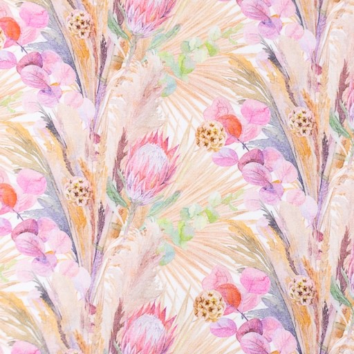 Digitaljersey Snoozy Fabrics mit gemalten Blumen - ecru/beige/pink