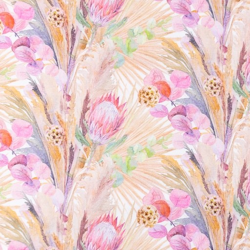 Digitaljersey Snoozy Fabrics mit gemalten Blumen - ecru/beige/pink