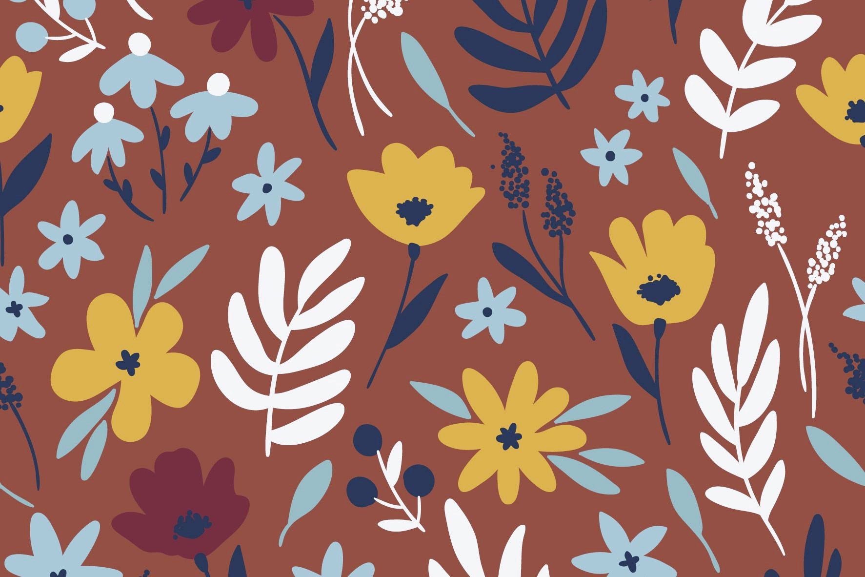 Sommersweat angeraut Digitaldruck "Flowers & Branches"  - rost
