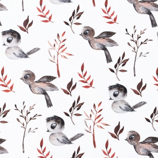 Digitaljersey Snoozy Fabrics mit Vögel und Zweigen - ecru     
