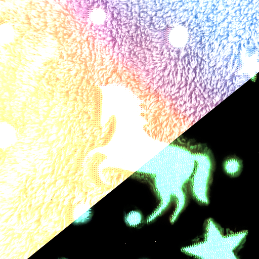 Wellness-Fleece "Glow in the dark" mit Einhorn - regenbogenfarben