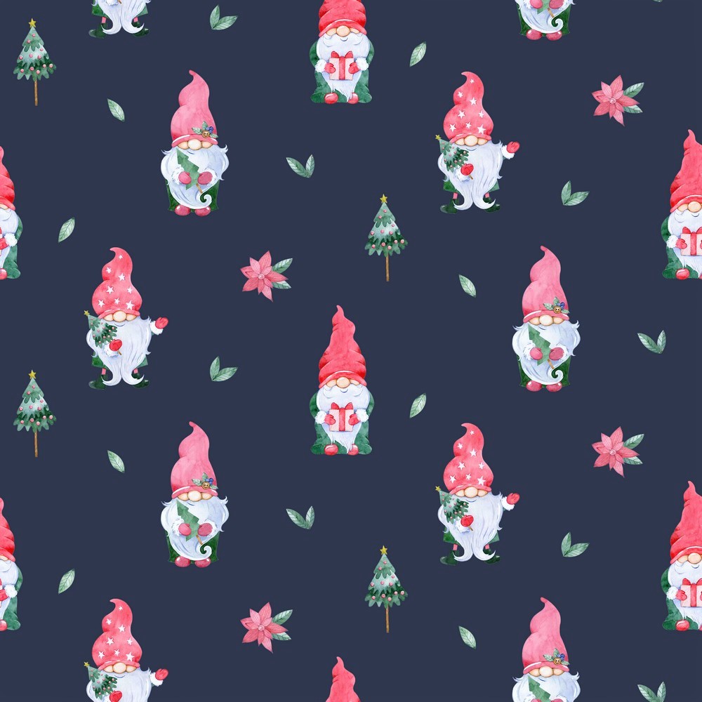 Baumwollstoff Digital "Christmas Gnomes" - dunkelblau
