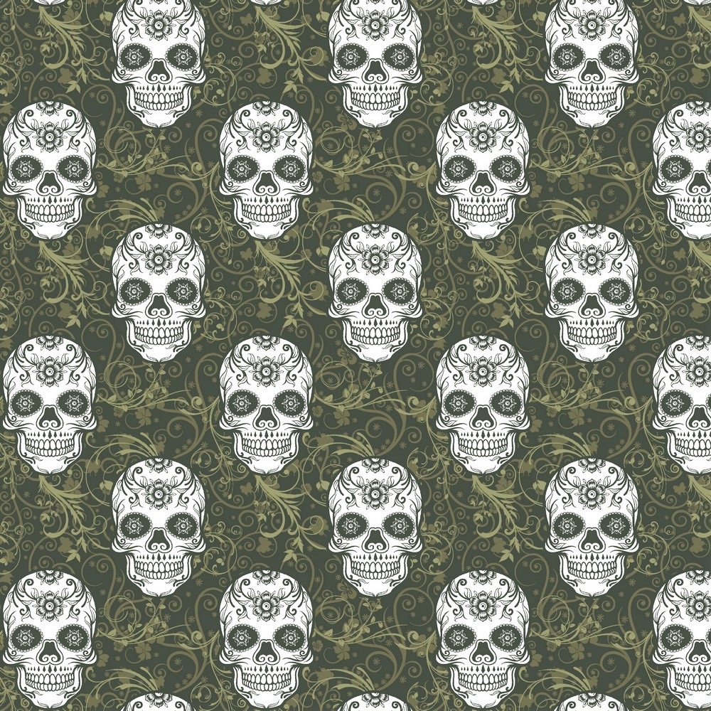 Sommersweat Organic Cotton "Skulls" - armygrün