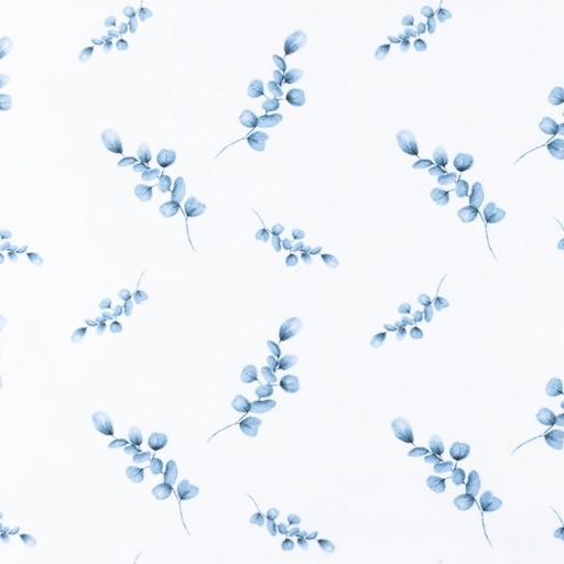 Digitaljersey Snoozy Fabrics mit blauen Blätterzweigen  - weiß 
