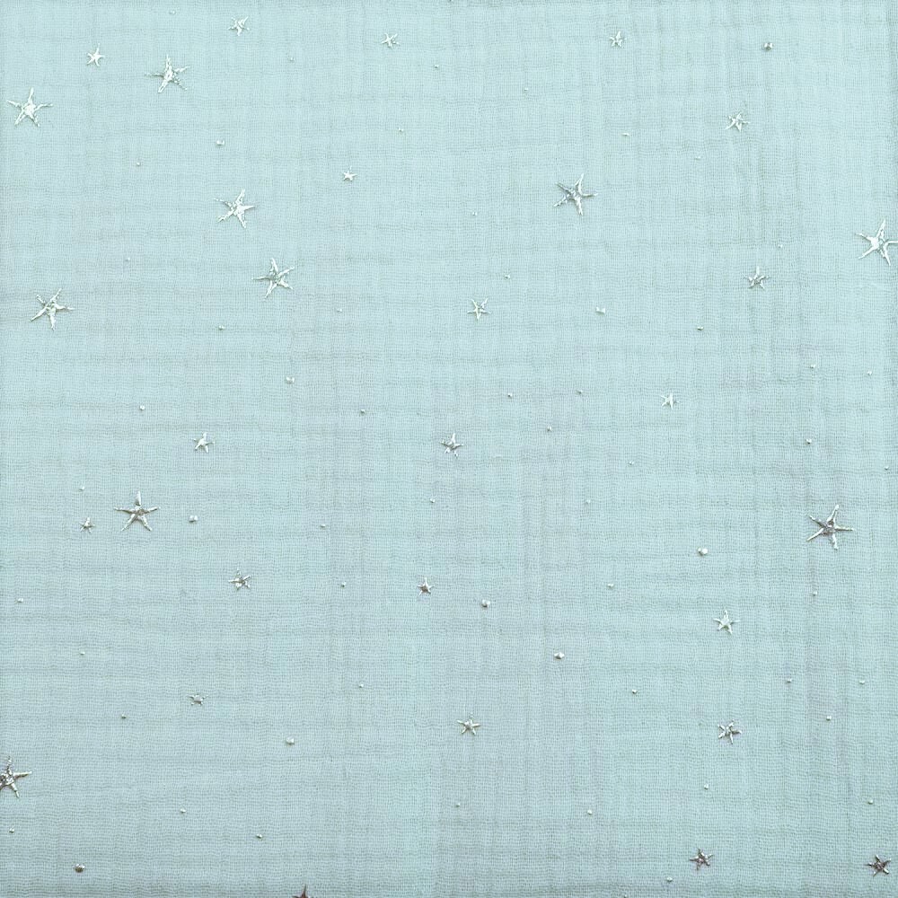 Baumwolle Musselin Double Gauze mit silbernen Sternen (Foliendruck) - dusty mint 